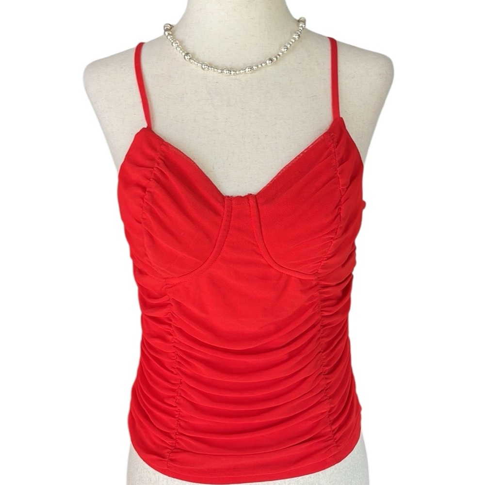 Just Polly red ruched bustier tank top